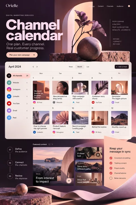 Original channel calendar interface concept illustrating digital marketing services