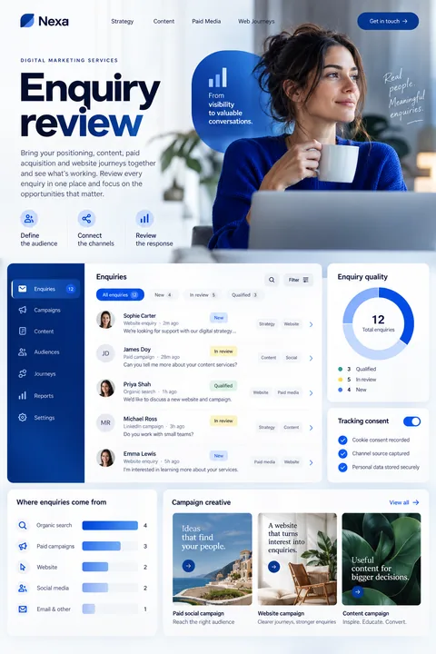 Original enquiry review interface concept illustrating digital marketing services