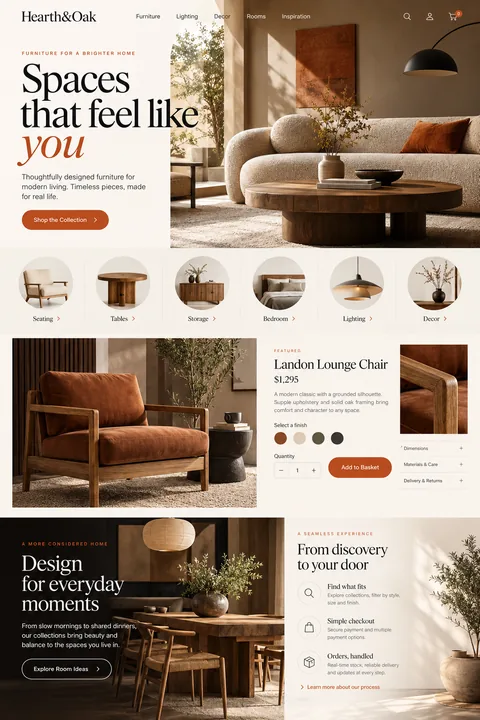 Original furniture storefront interface concept illustrating ecommerce website development