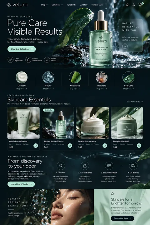 Original skincare collection interface concept illustrating ecommerce website development