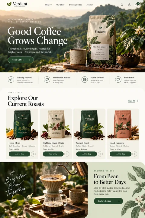Original specialty coffee store interface concept illustrating ecommerce website development