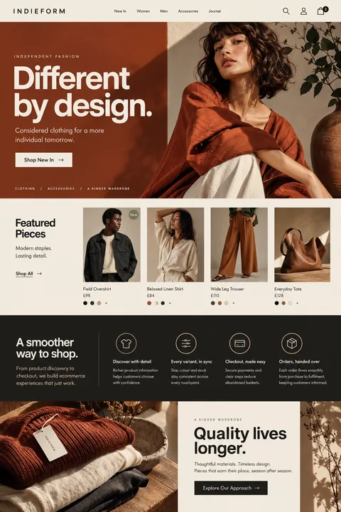 Original independent fashion interface concept illustrating ecommerce website development