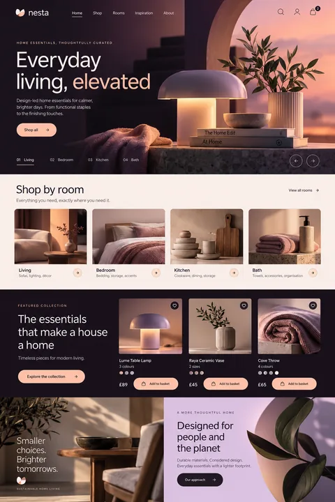 Original home essentials interface concept illustrating ecommerce website development