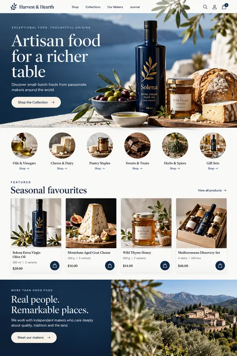 Original artisan food market interface concept illustrating ecommerce website development