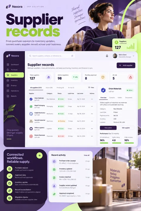 Original supplier records interface concept illustrating erp solution