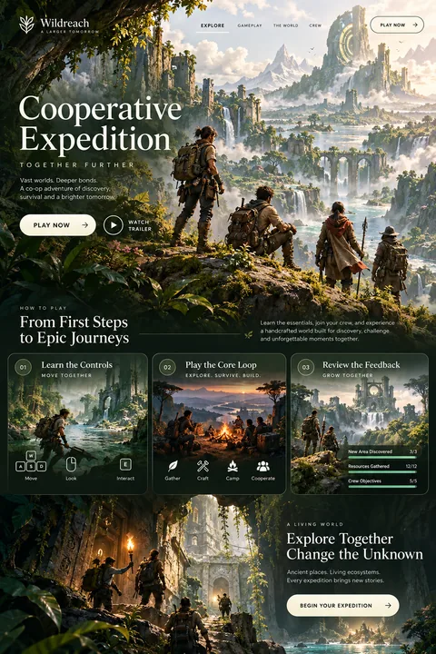 Original cooperative expedition interface concept illustrating game development
