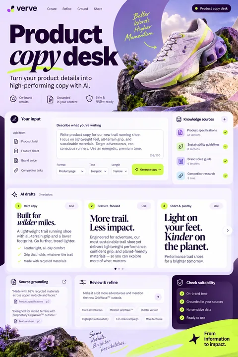 Original product copy desk interface concept illustrating generative ai