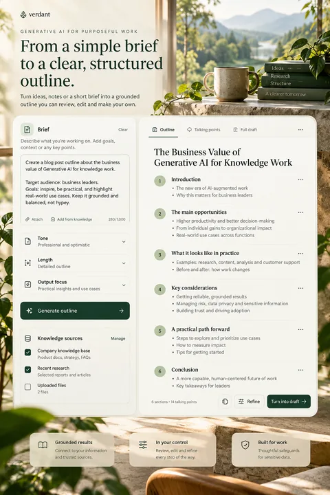 Original brief-to-outline tool interface concept illustrating generative ai
