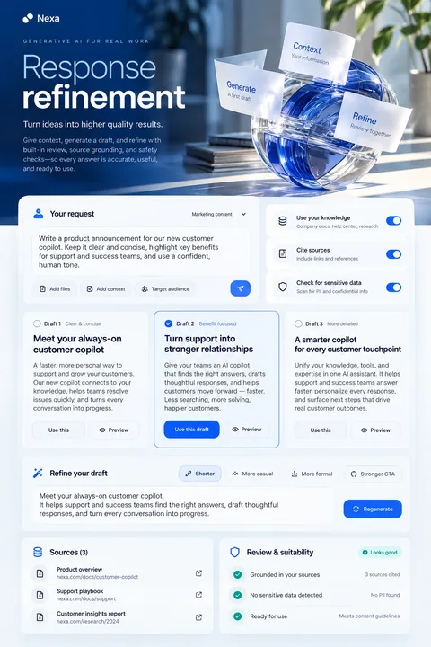 Original response refinement interface concept illustrating generative ai