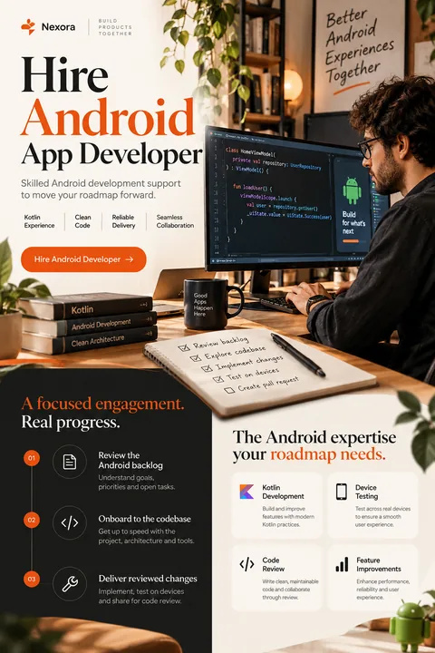 Original android role brief interface concept illustrating hire android app developer