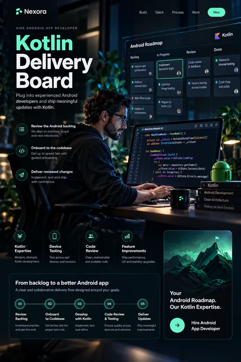 Original kotlin delivery board interface concept illustrating hire android app developer