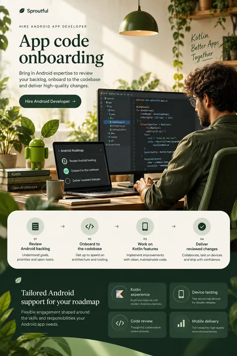 Original app code onboarding interface concept illustrating hire android app developer