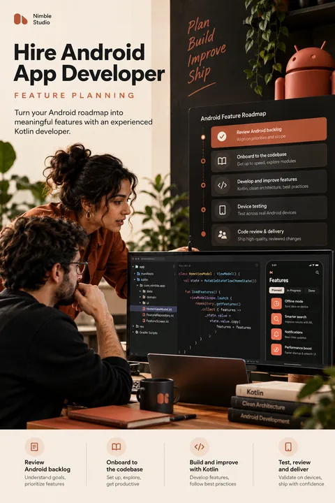 Original feature planning interface concept illustrating hire android app developer