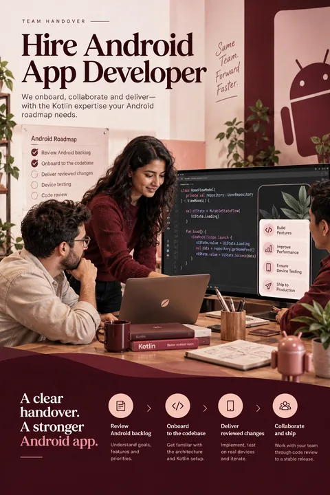 Original team handover interface concept illustrating hire android app developer