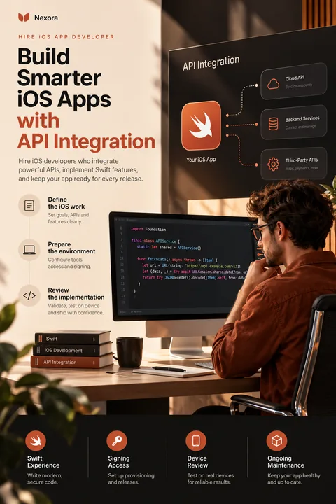 Original api integration interface concept illustrating hire ios app developer