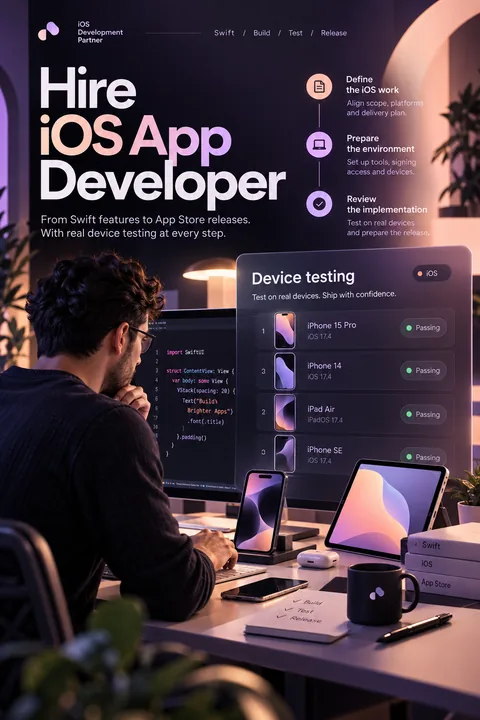 Original device testing interface concept illustrating hire ios app developer