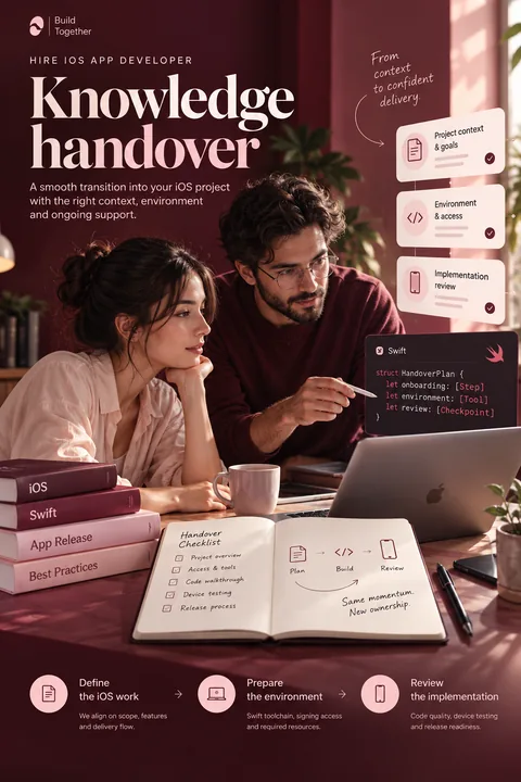 Original knowledge handover interface concept illustrating hire ios app developer