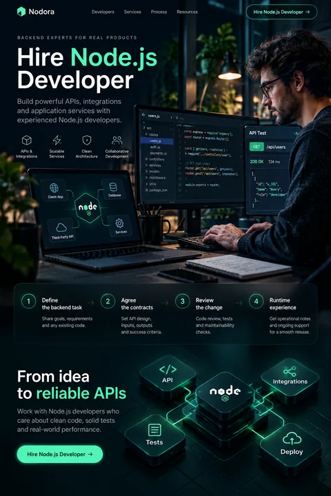 Original api implementation interface concept illustrating hire node.js developer