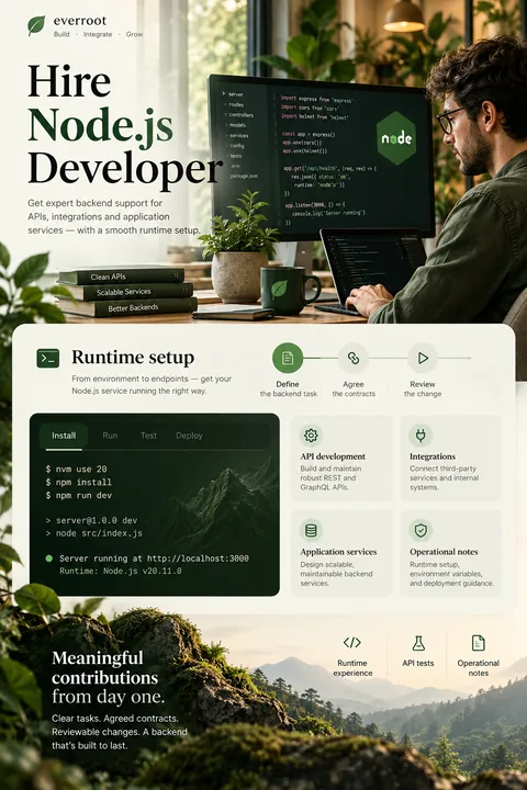 Original runtime setup interface concept illustrating hire node.js developer
