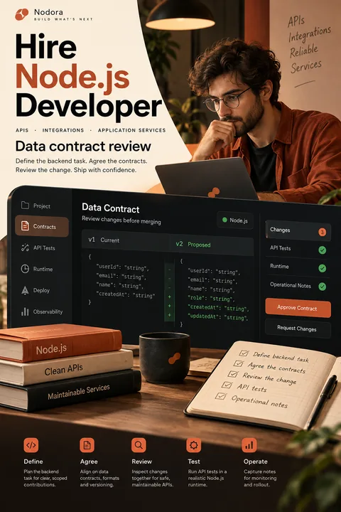 Original data contract review interface concept illustrating hire node.js developer