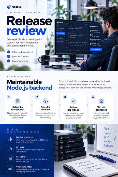 Original release review interface concept illustrating hire node.js developer