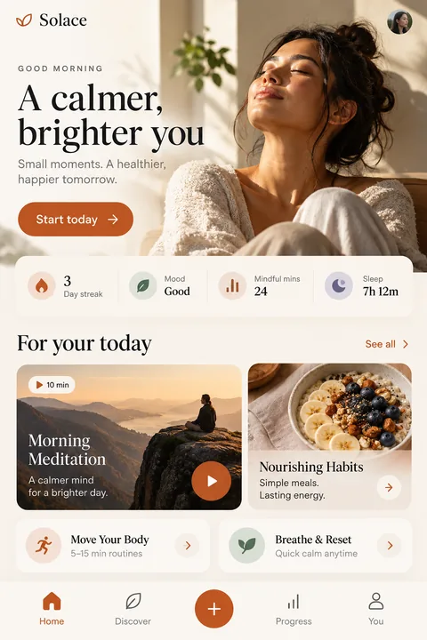 Original daily wellness app interface concept illustrating ios app development