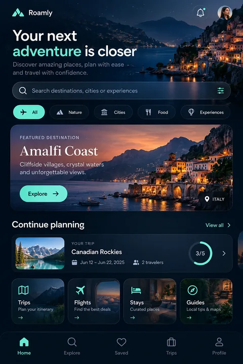 Original travel companion interface concept illustrating ios app development