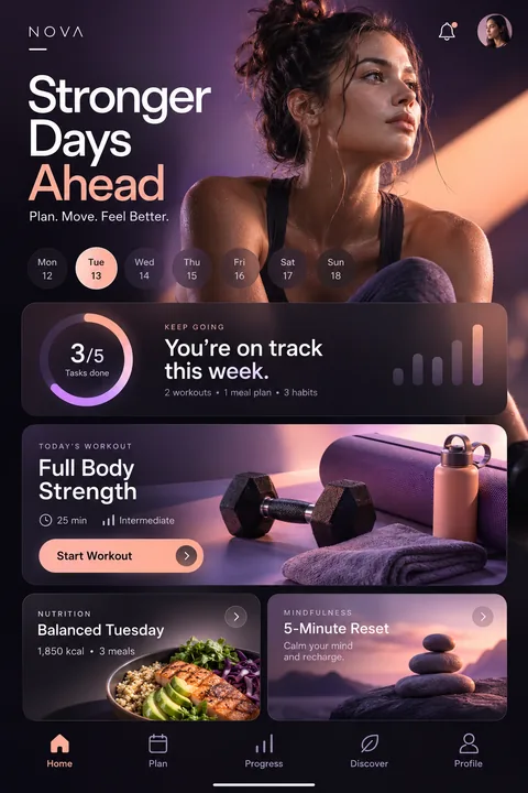 Original fitness planner interface concept illustrating ios app development