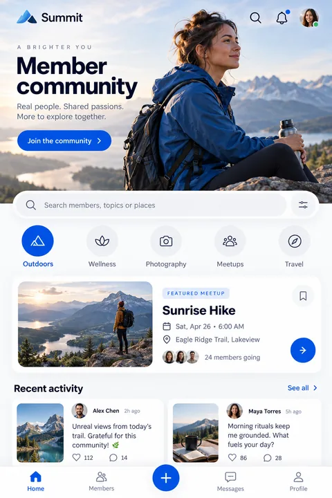 Original member community interface concept illustrating ios app development