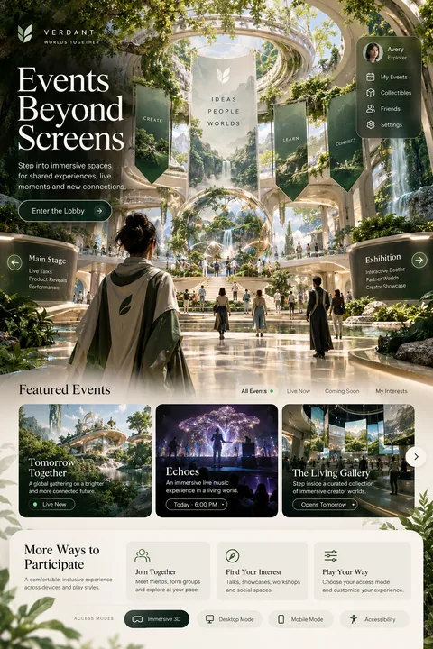 Original event lobby interface concept illustrating metaverse development