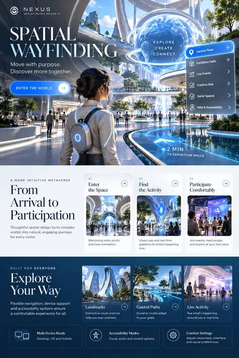 Original spatial wayfinding interface concept illustrating metaverse development
