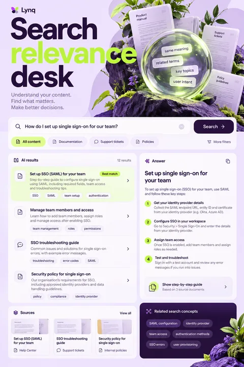 Original search relevance desk interface concept illustrating natural language processing