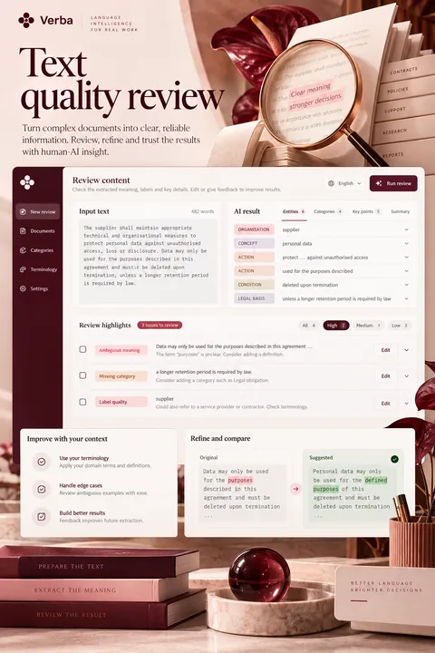 Original text quality review interface concept illustrating natural language processing