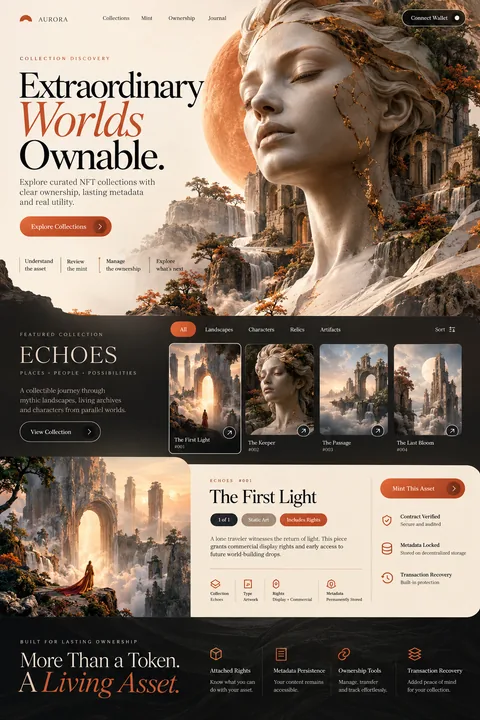 Original collection discovery interface concept illustrating nft development