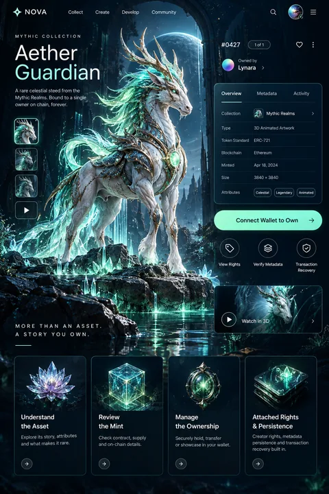 Original asset detail interface concept illustrating nft development