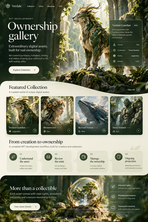 Original ownership gallery interface concept illustrating nft development