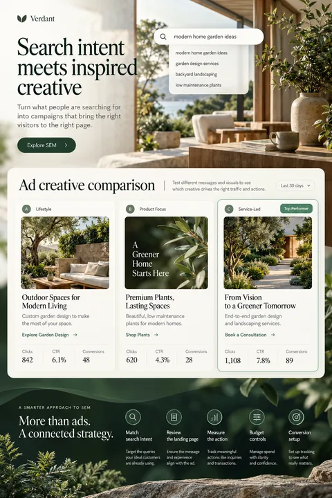 Original ad creative comparison interface concept illustrating search engine marketing (sem)