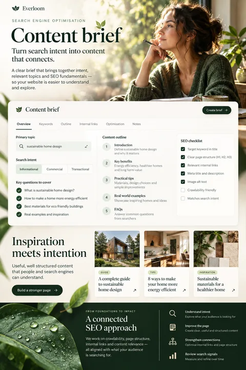 Original content brief interface concept illustrating search engine optimization (seo)
