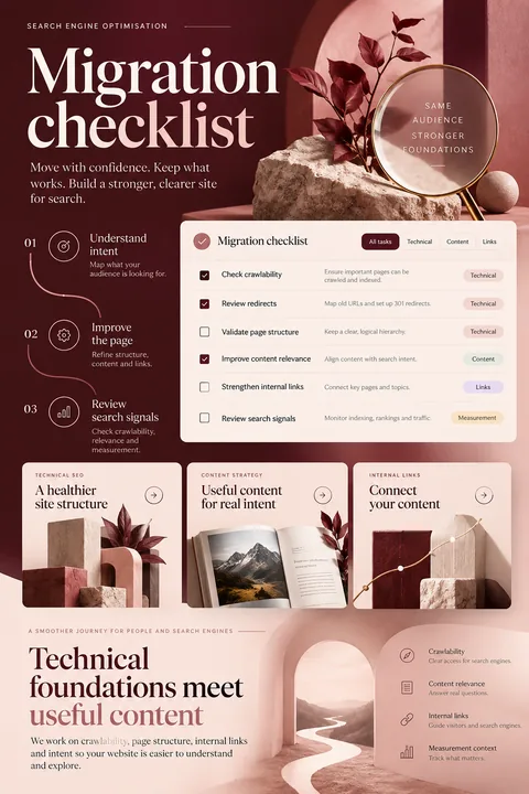 Original migration checklist interface concept illustrating search engine optimization (seo)