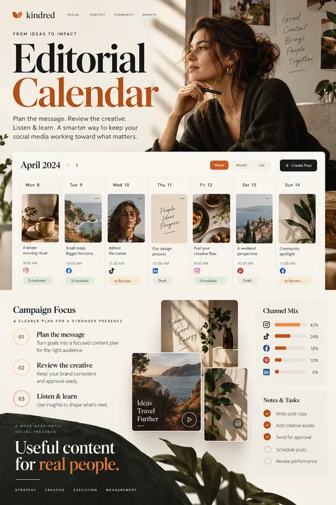 Original editorial calendar interface concept illustrating social media marketing
