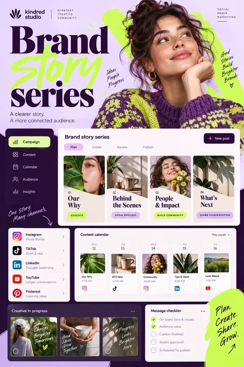 Original brand story series interface concept illustrating social media marketing