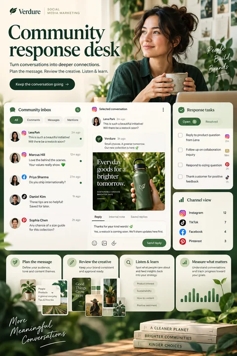 Original community response desk interface concept illustrating social media marketing