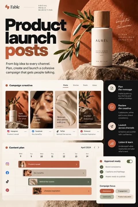 Original product launch posts interface concept illustrating social media marketing