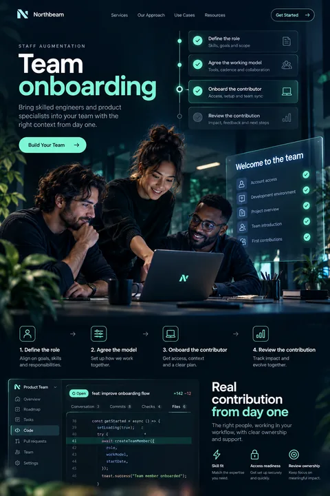 Original team onboarding interface concept illustrating staff augmentation