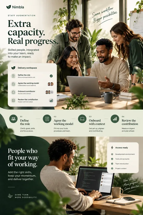 Original delivery workspace interface concept illustrating staff augmentation