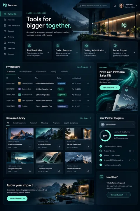 Original partner resources interface concept illustrating web portals