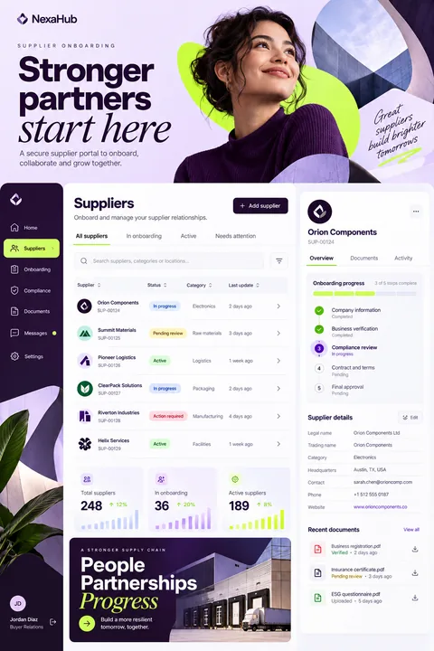 Original supplier onboarding interface concept illustrating web portals