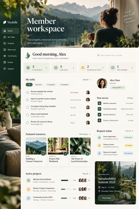 Original member workspace interface concept illustrating web portals