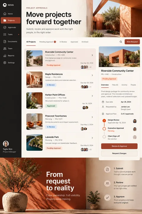 Original project approvals interface concept illustrating web portals