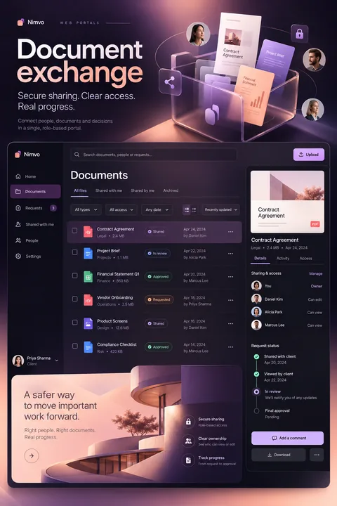 Original document exchange interface concept illustrating web portals